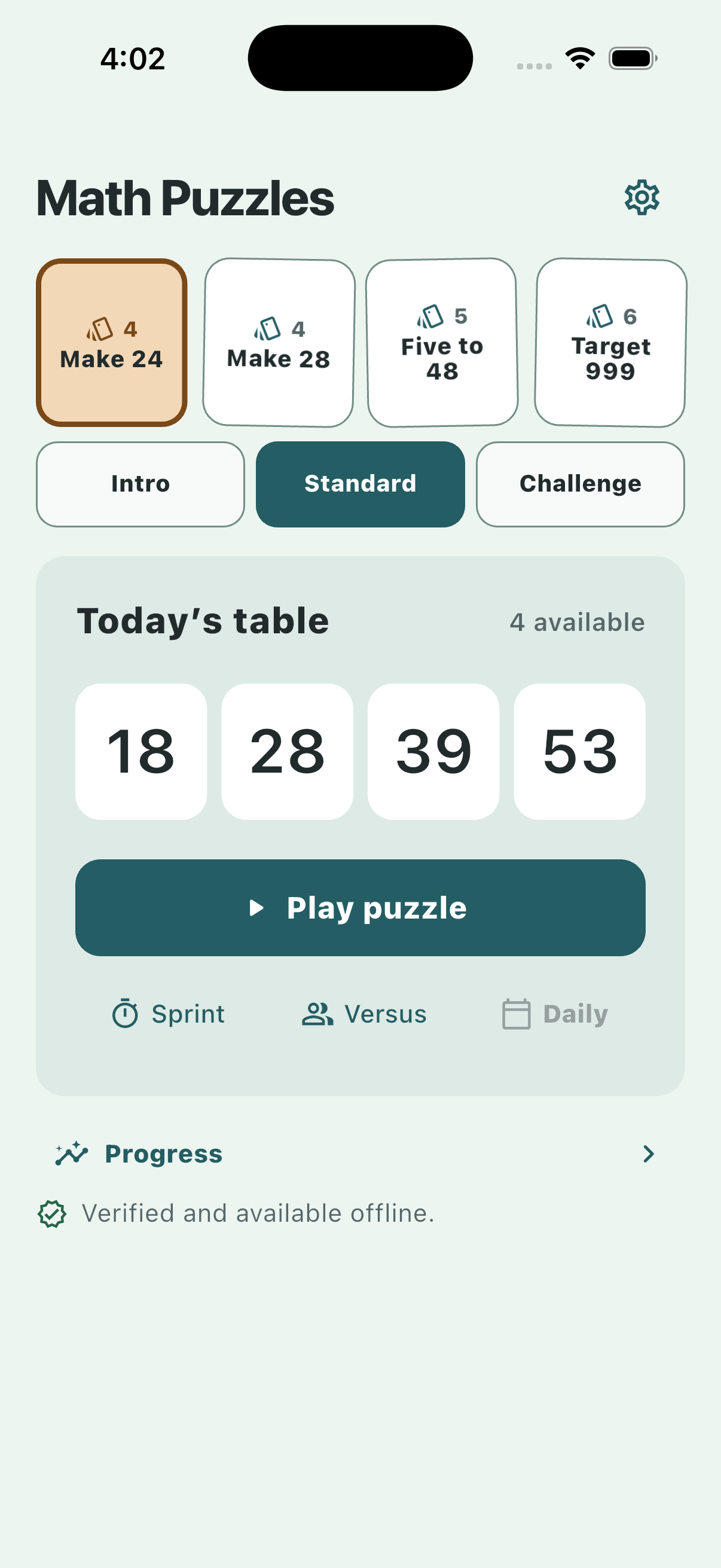 Numchemy home screen showing its number puzzle games